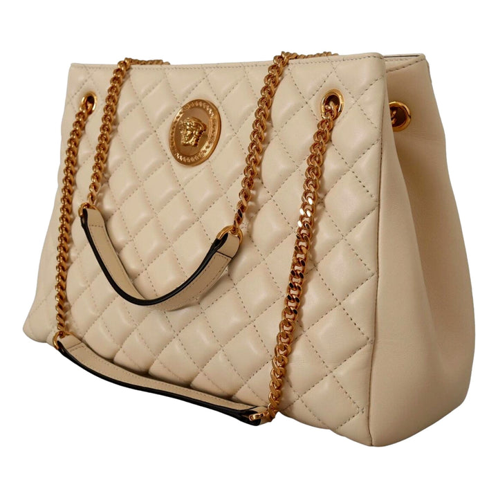 Versace Quilted Ivory La Medusa Chain Strap Tote Bag