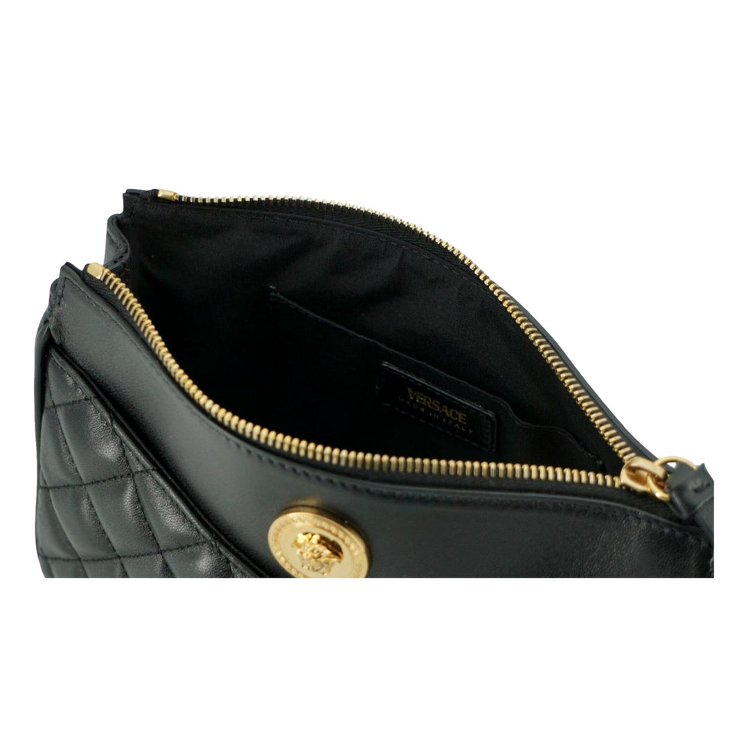 Versace La Medusa Womens Black Gold Quilted Leather Crossbody Bag