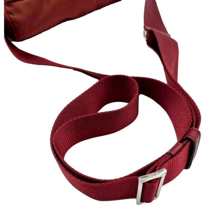 Prada Double Buckle Flap Messenger Bag Tessuto Nylon Large Burgundy Red
