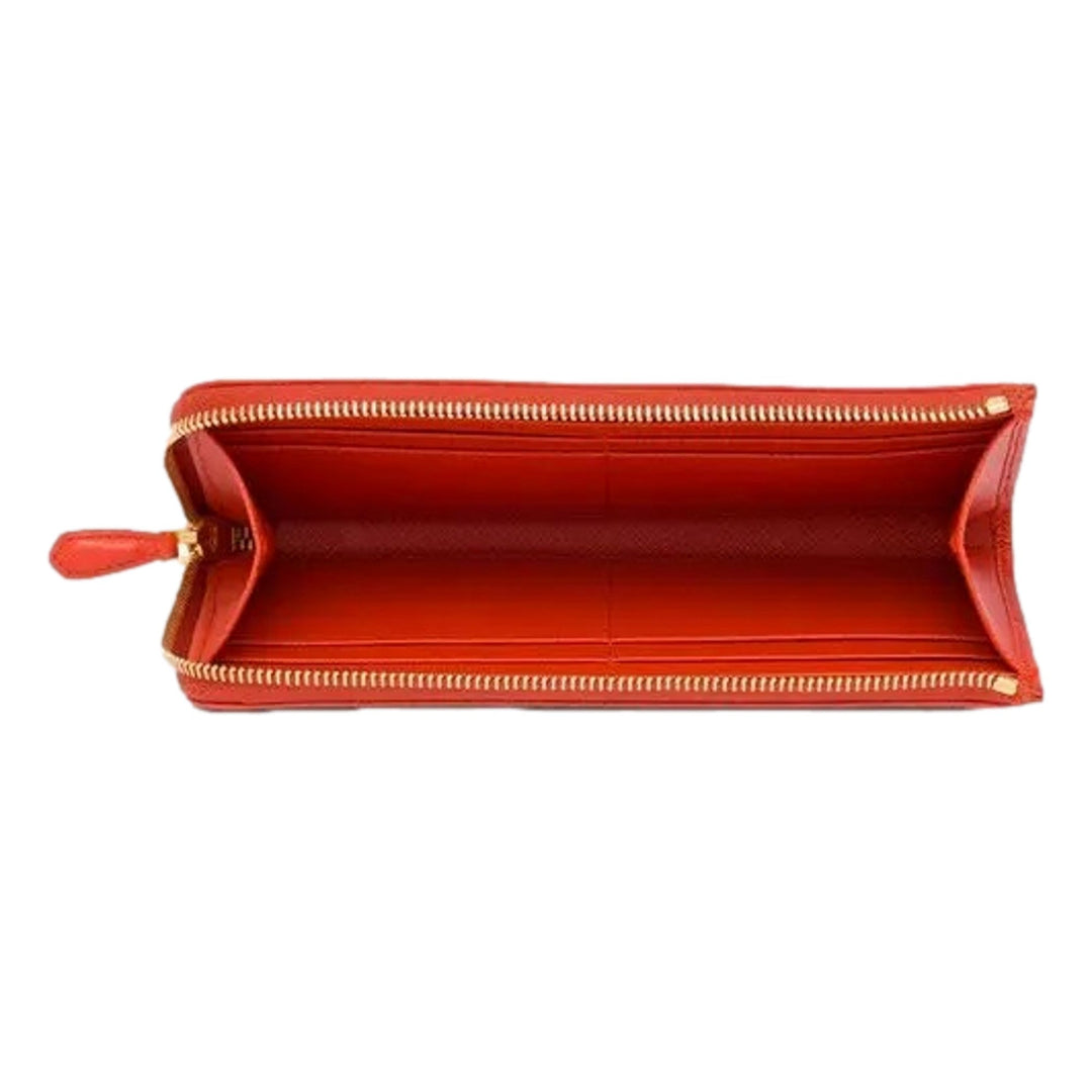 Prada Saffiano Long Continental Zip Wallet Orange Leather Gold Logo