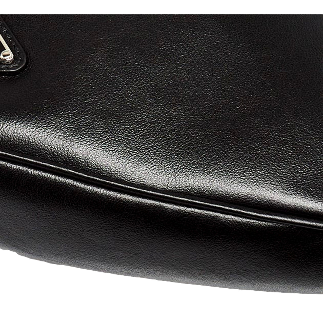 Prada Grace Triangle Leather Pouch Clutch Bag with Embossed Logo Nero Black