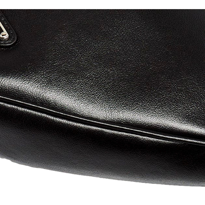 Prada Grace Triangle Leather Pouch Clutch Bag with Embossed Logo Nero Black