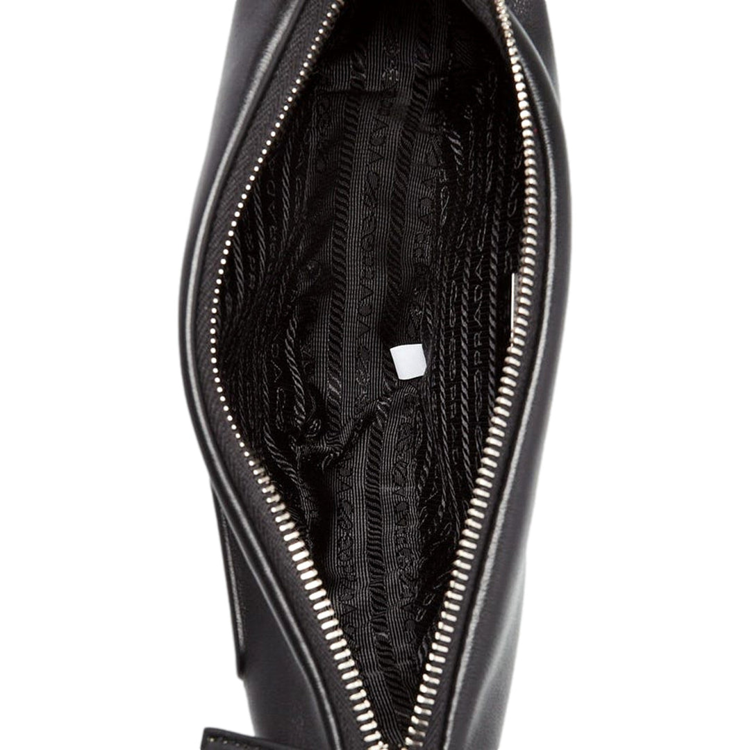 Prada Grace Triangle Leather Pouch Clutch Bag with Embossed Logo Nero Black