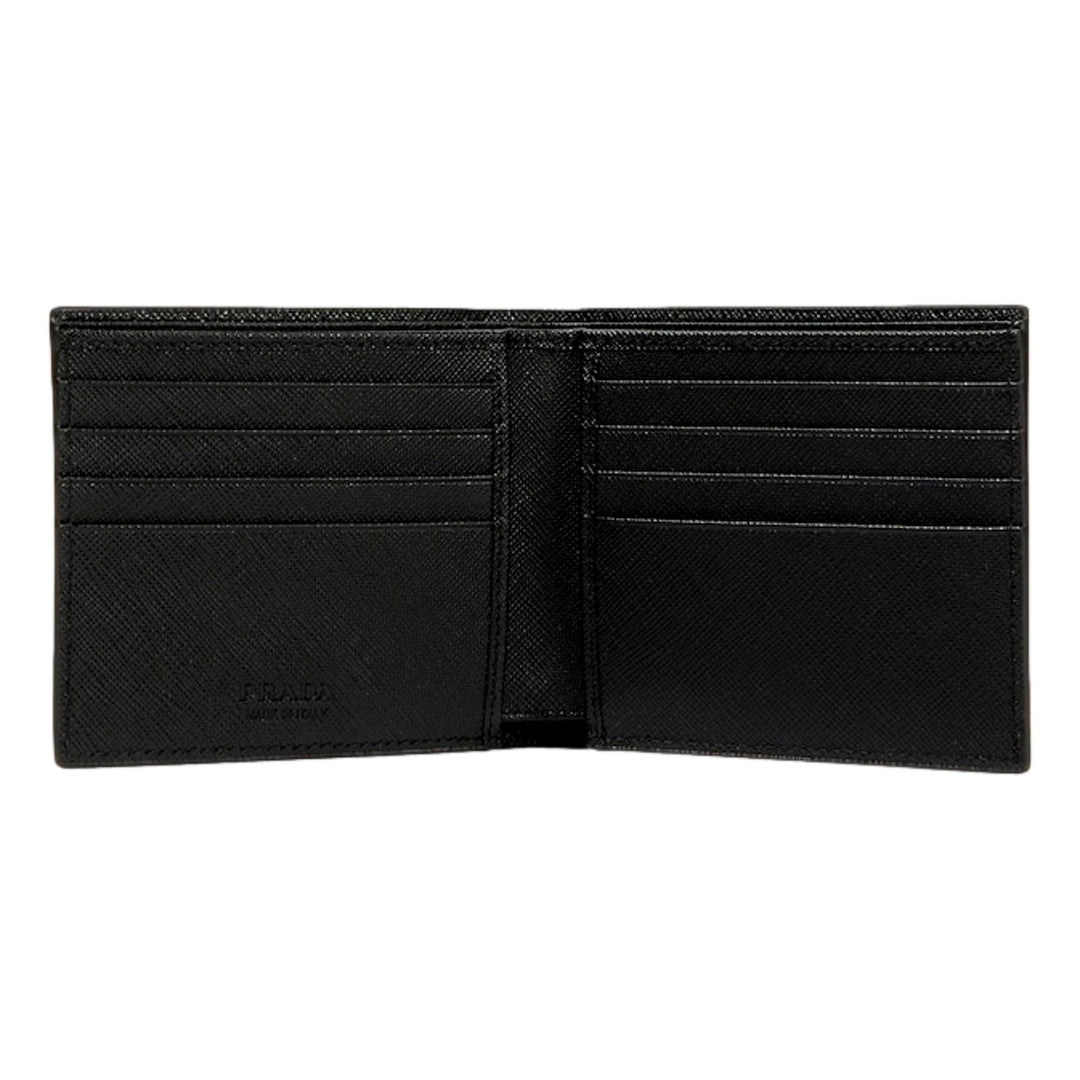 Prada Saffiano Leather Bifold Card Wallet Triangle Embossed Logo Black