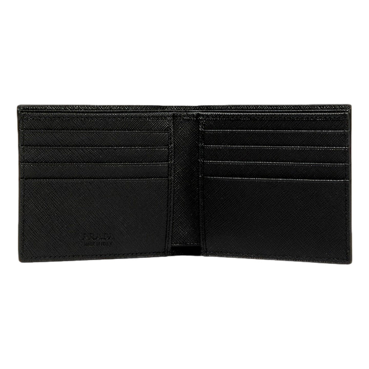 Prada Saffiano Leather Bifold Card Wallet Triangle Embossed Logo Black