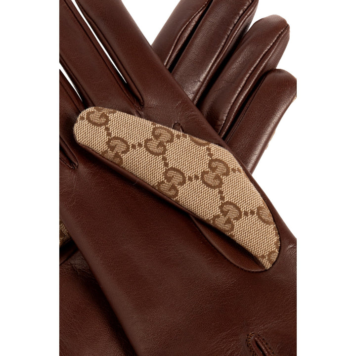 Gucci Beige Brown Monogram Horsebit Nappa Leather Gloves