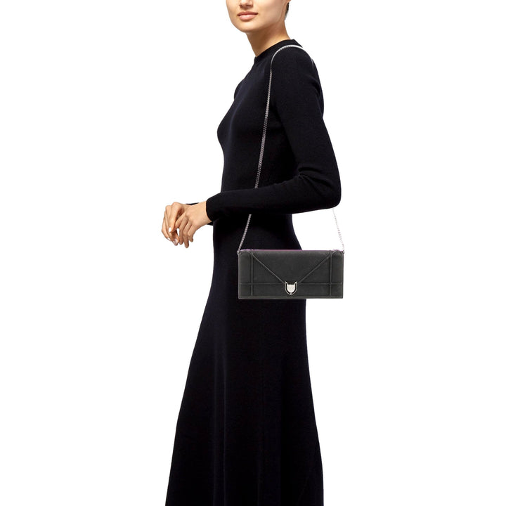 Dior Black Calfskin Leather Diorama Wallet on Chain