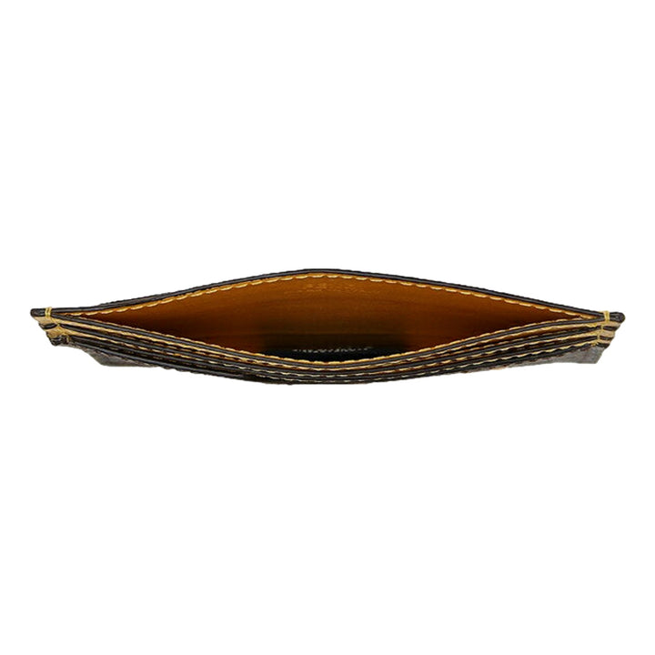 Fendi Roma Calfskin Leather Zucca Yellow Brown Card Case Wallet