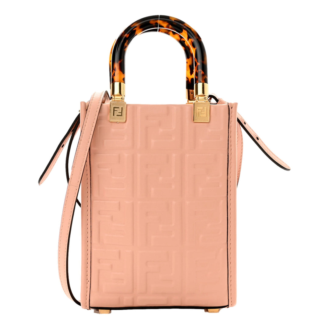 Fendi FF Zucca Leather Mini Sunshine Shopper Tote Crossbody Bag Baby Pink