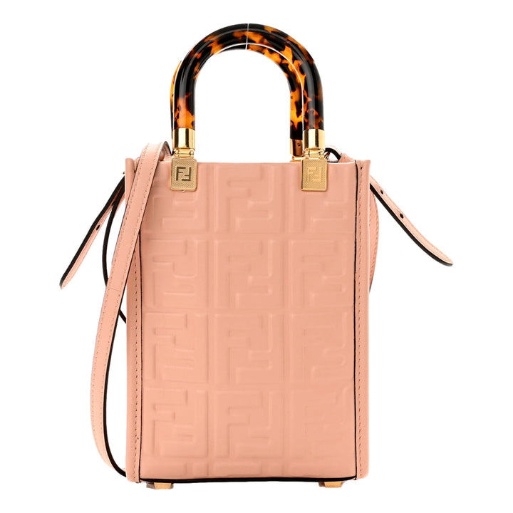Fendi FF Zucca Leather Mini Sunshine Shopper Tote Crossbody Bag Baby Pink