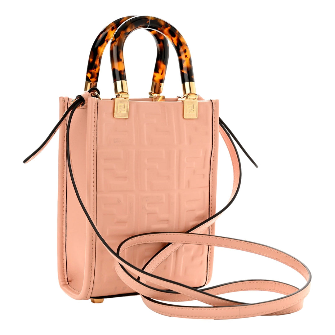 Fendi FF Zucca Leather Mini Sunshine Shopper Tote Crossbody Bag Baby Pink
