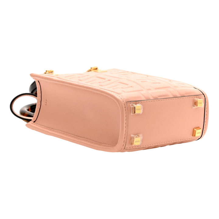 Fendi FF Zucca Leather Mini Sunshine Shopper Tote Crossbody Bag Baby Pink