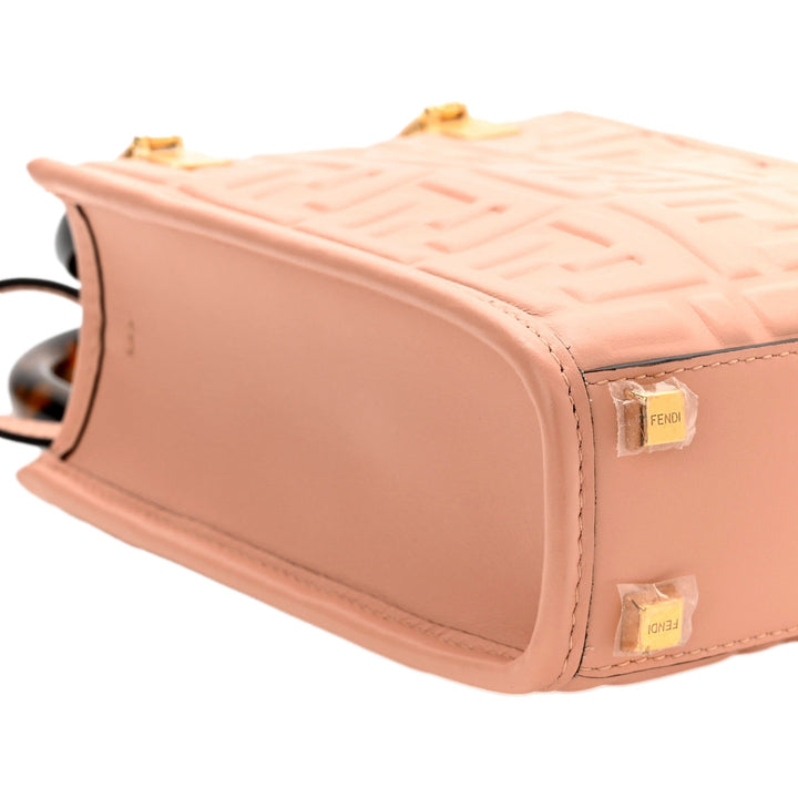 Fendi FF Zucca Leather Mini Sunshine Shopper Tote Crossbody Bag Baby Pink