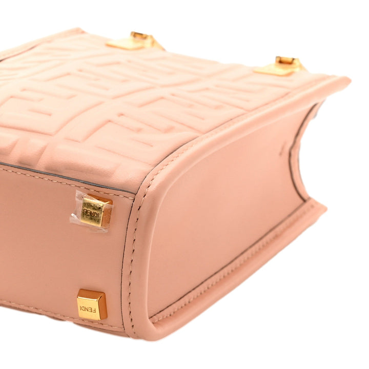 Fendi FF Zucca Leather Mini Sunshine Shopper Tote Crossbody Bag Baby Pink