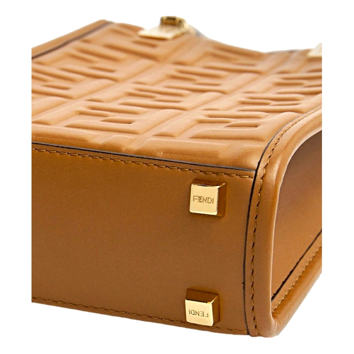 Fendi FF Zucca Leather Mini Sunshine Shopper Tote Crossbody Bag Caramello Brown