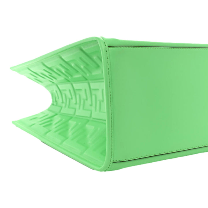 Fendi Sunshine Medium Plexi FF Embossed Leather Tote Edamame Green