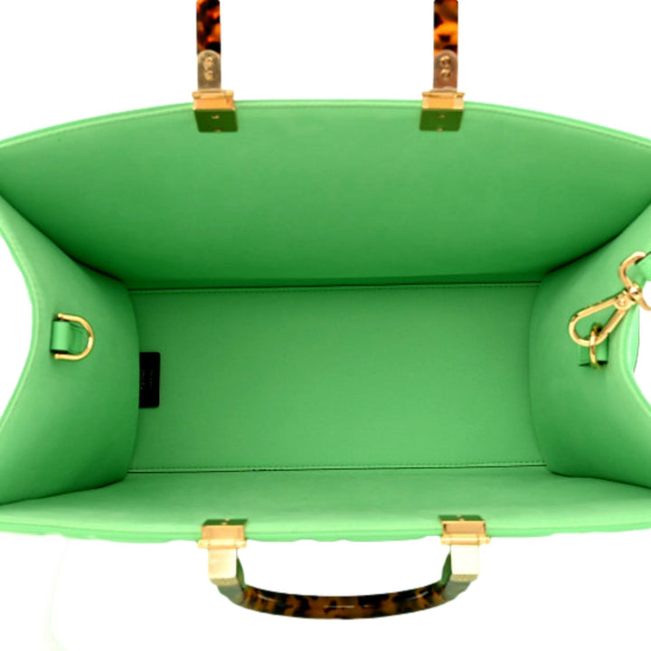 Fendi Sunshine Medium Plexi FF Embossed Leather Tote Edamame Green