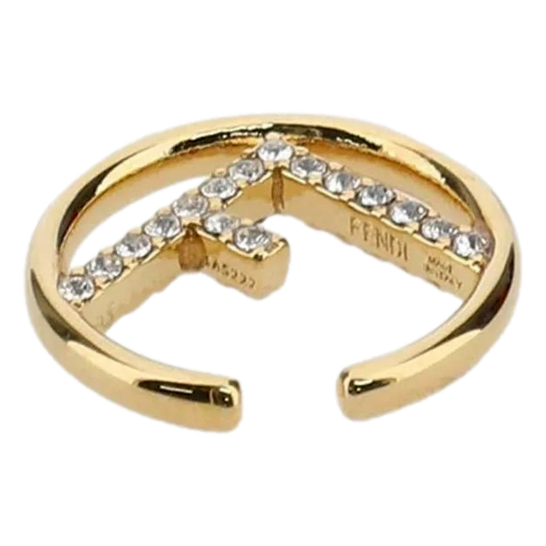 Fendi F is Fendi Logo Earcuff Hoop White Crystal Gold Tone Metal
