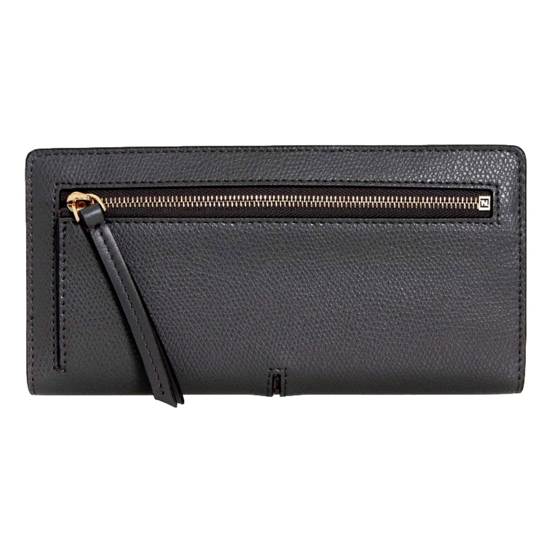Fendi O'Lock Anthracite Gray and Python Print Leather Snap Continental Wallet