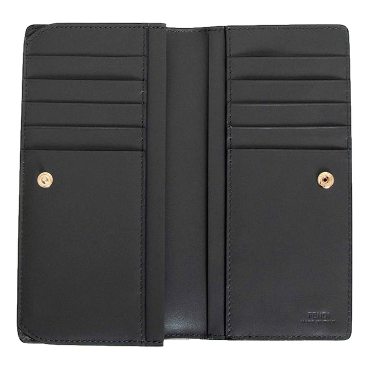 Fendi O'Lock Anthracite Gray and Python Print Leather Snap Continental Wallet