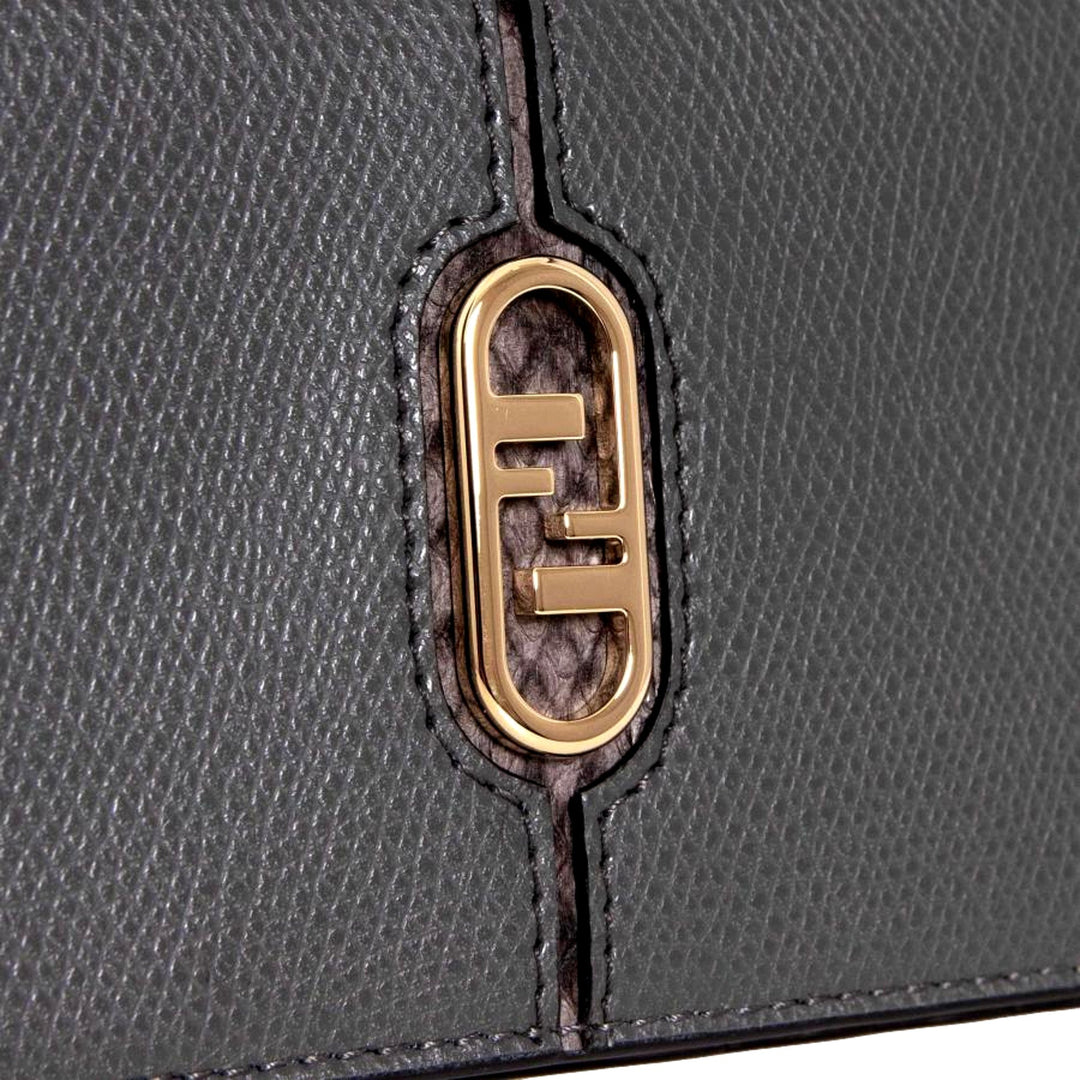 Fendi O'Lock Anthracite Gray and Python Print Leather Snap Continental Wallet