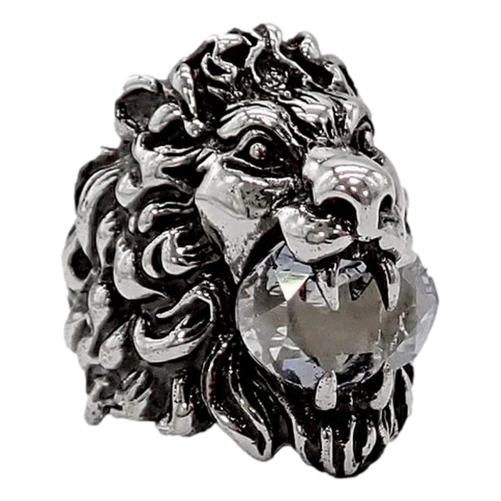 Gucci Lion Head Motif Silver Ring Crystal Size 13