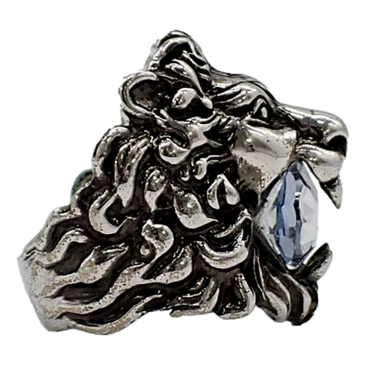 Gucci Lion Head Motif Silver Ring Crystal Size 13