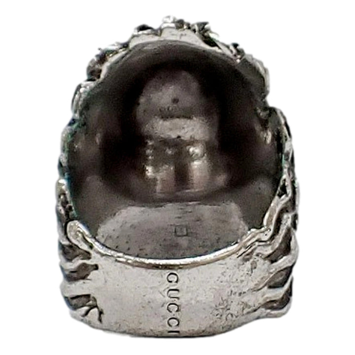 Gucci Lion Head Motif Silver Ring Crystal Size 13