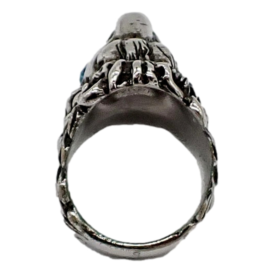 Gucci Lion Head Motif Silver Ring Opalescent Crystal Size 10