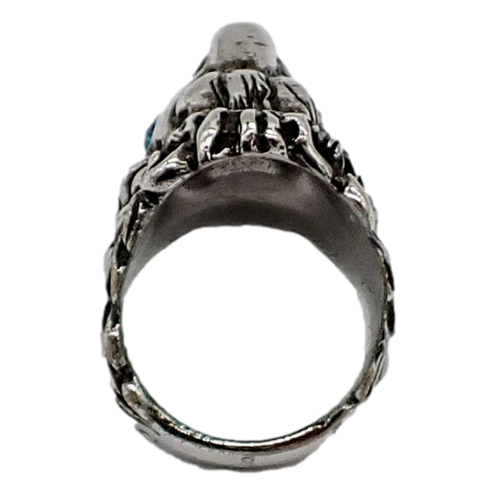 Gucci Lion Head Motif Silver Ring Opalescent Crystal Size 10