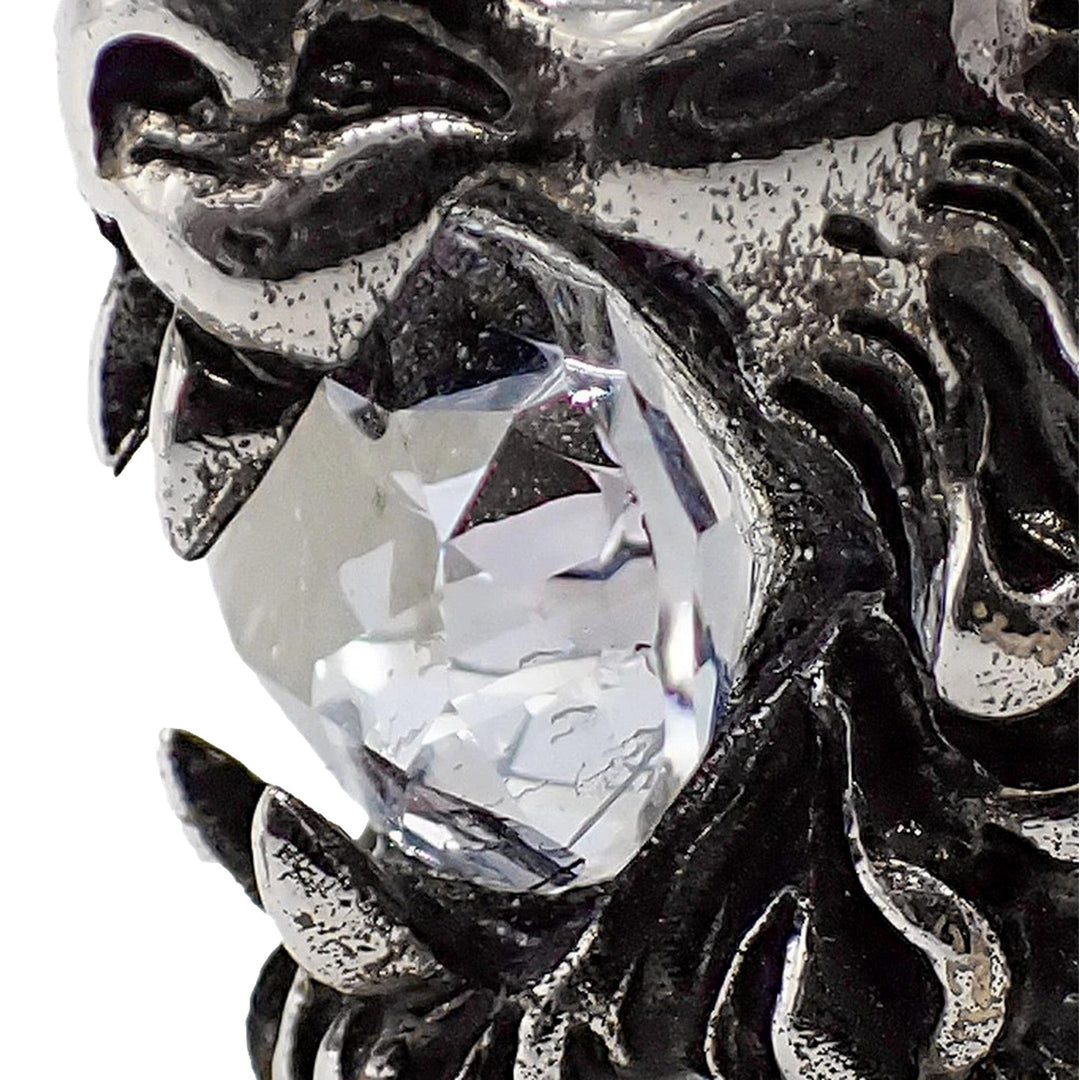 Gucci Lion Head Motif Silver Ring Crystal Size 13