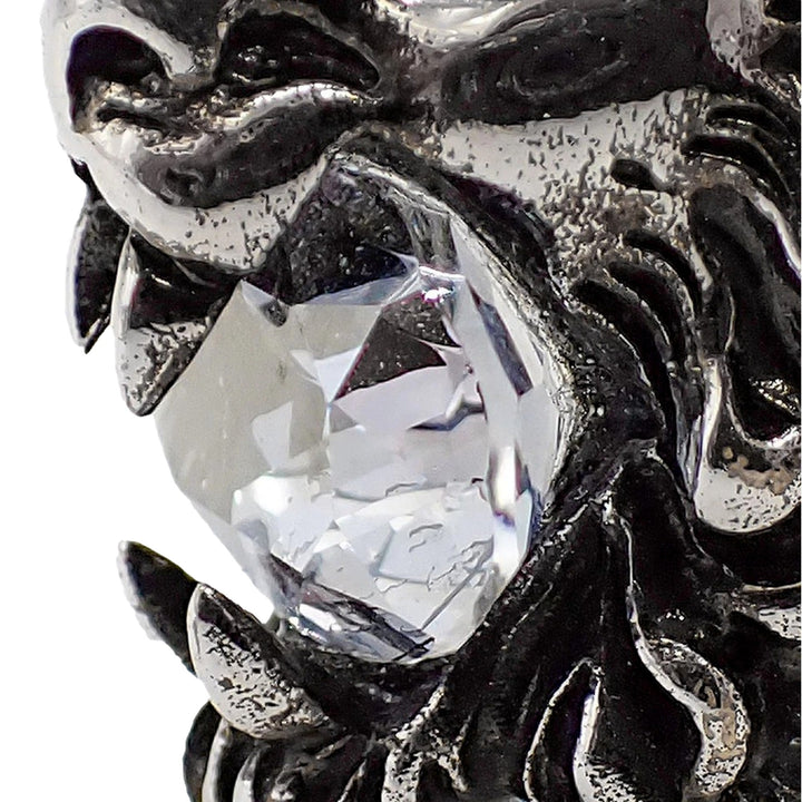 Gucci Lion Head Motif Silver Ring Crystal Size 13