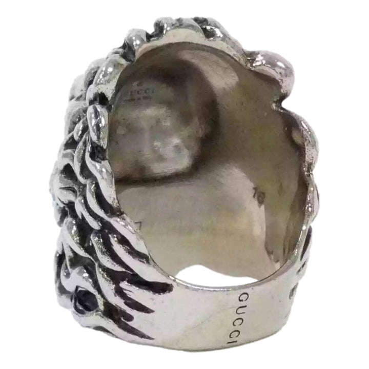 Gucci Lion Head Motif Silver Ring Opalescent Crystal Size 10