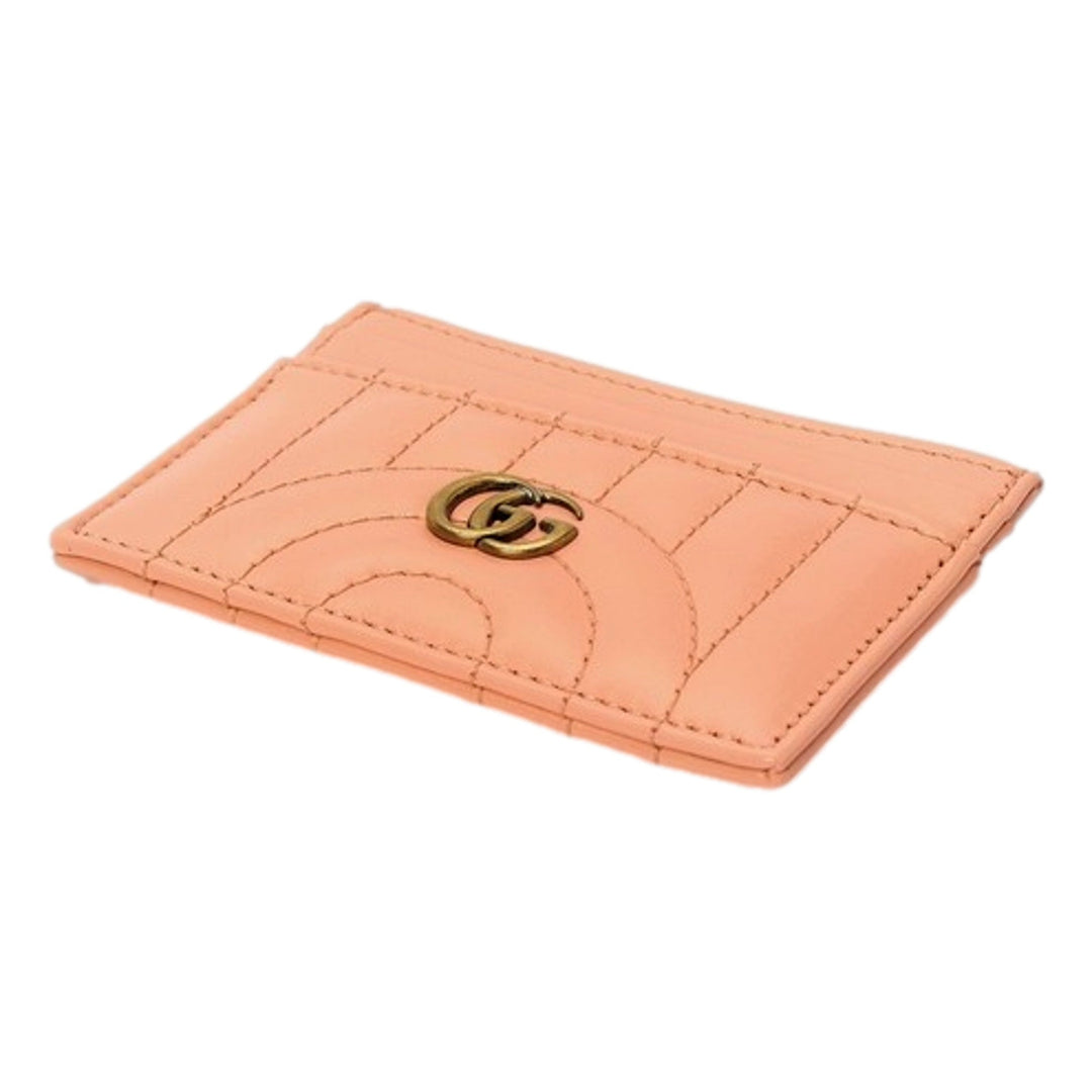 Gucci GG Marmont Matelassé Leather 2-Tier Card Case Wallet Peach