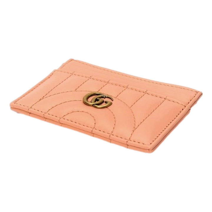 Gucci GG Marmont Matelassé Leather 2-Tier Card Case Wallet Peach