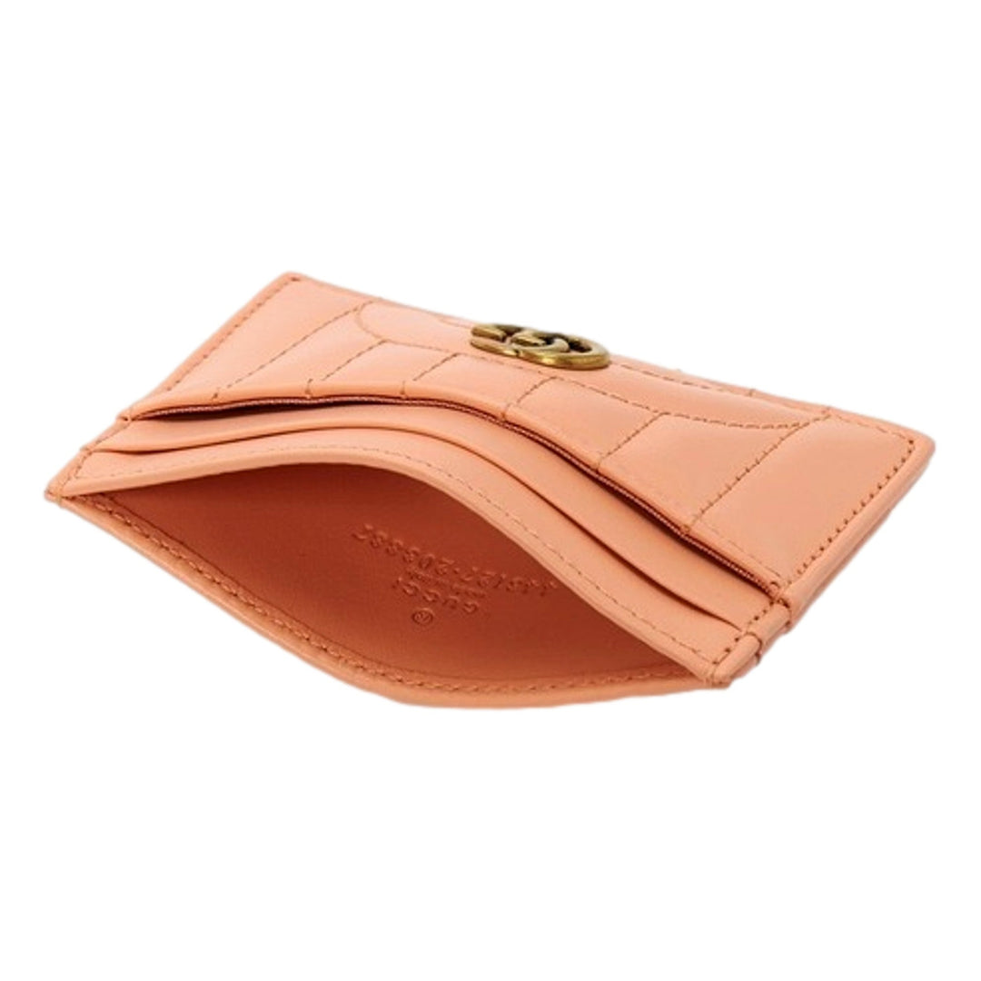 Gucci GG Marmont Matelassé Leather 2-Tier Card Case Wallet Peach