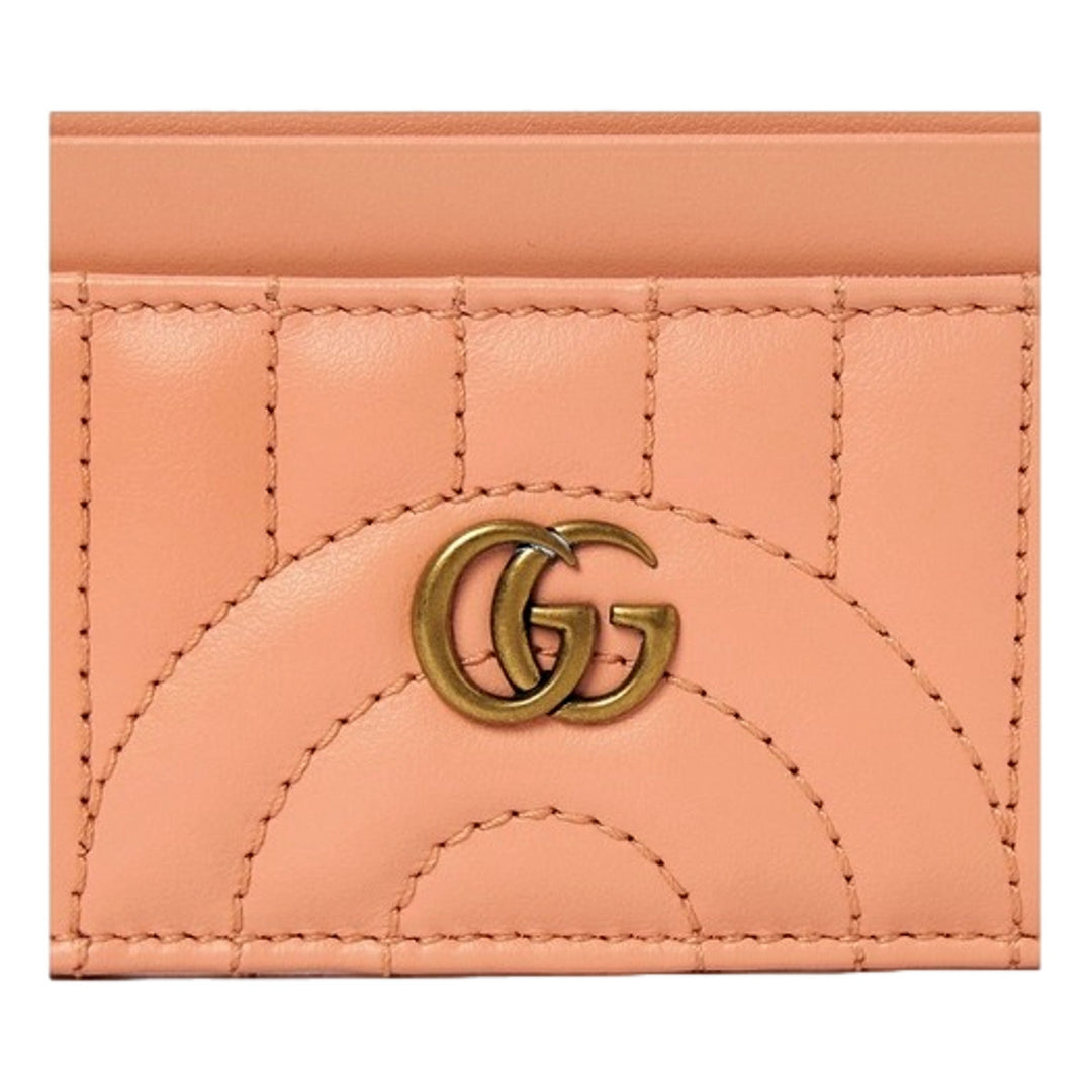 Gucci GG Marmont Matelassé Leather 2-Tier Card Case Wallet Peach