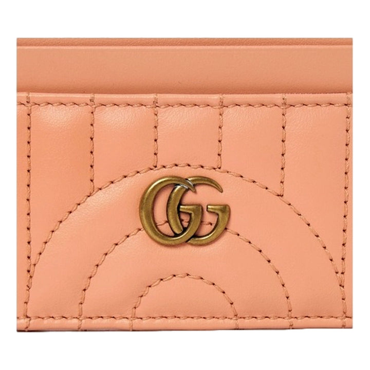 Gucci GG Marmont Matelassé Leather 2-Tier Card Case Wallet Peach