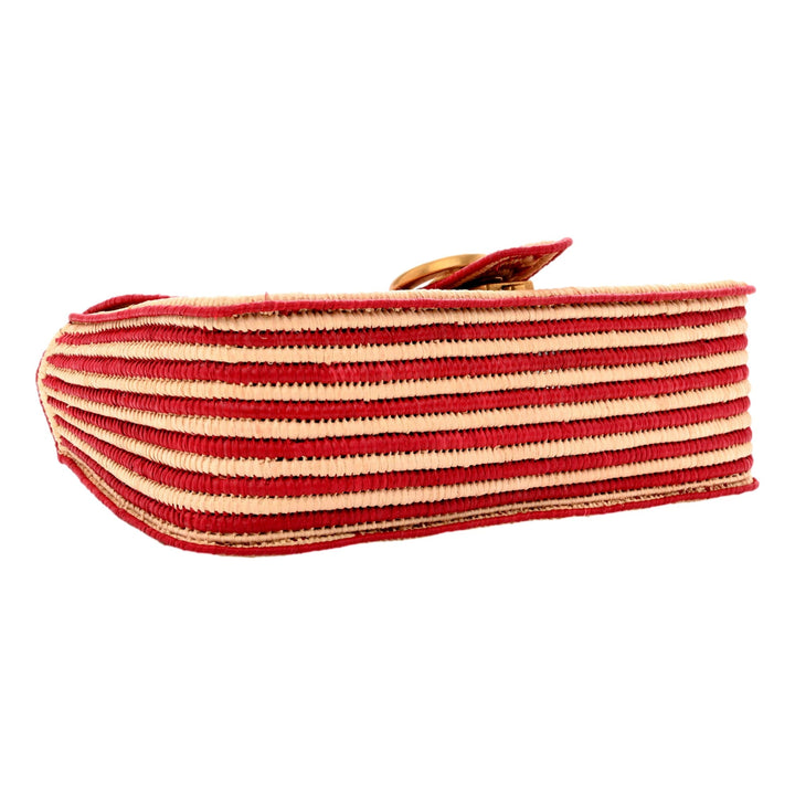 Gucci Marmont Raffia Woven Small GG Shoulder Bag Natural Hibiscus Red