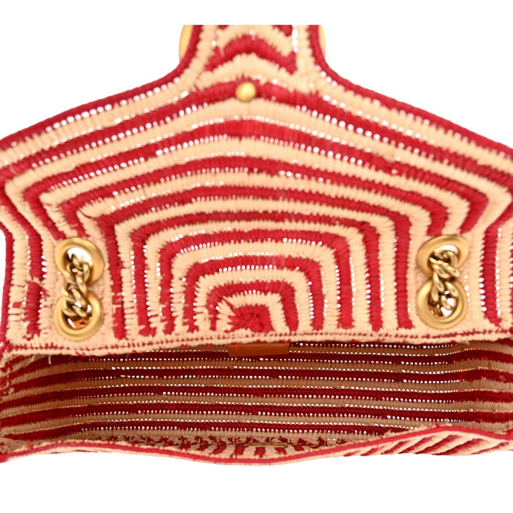 Gucci Marmont Raffia Woven Small GG Shoulder Bag Natural Hibiscus Red