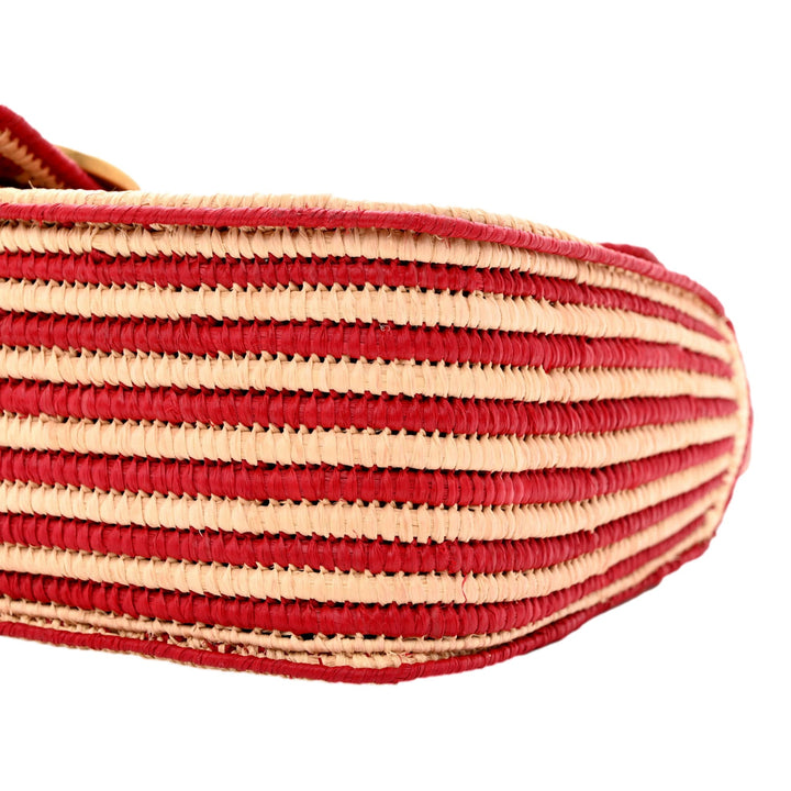 Gucci Marmont Raffia Woven Small GG Shoulder Bag Natural Hibiscus Red