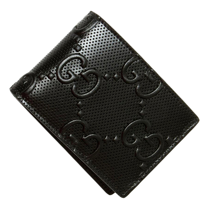Gucci Calfskin Leather GG Tennis Embossed Bi-Fold Wallet Black