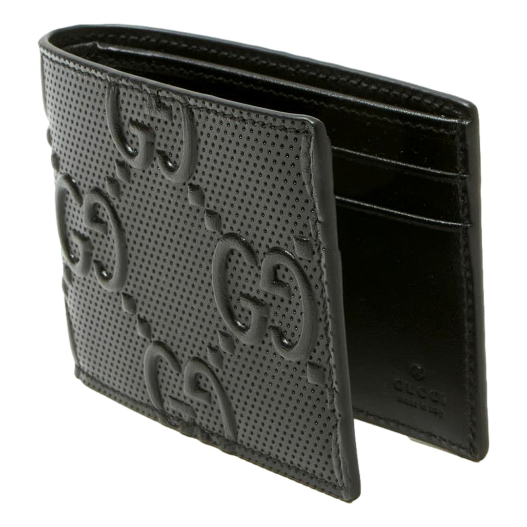 Gucci Calfskin Leather GG Tennis Embossed Bi-Fold Wallet Black
