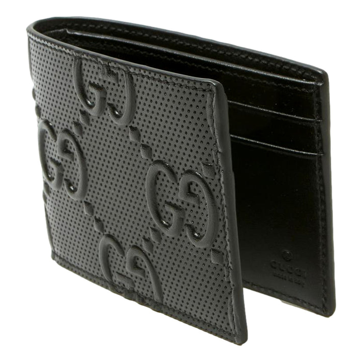 Gucci Calfskin Leather GG Tennis Embossed Bi-Fold Wallet Black