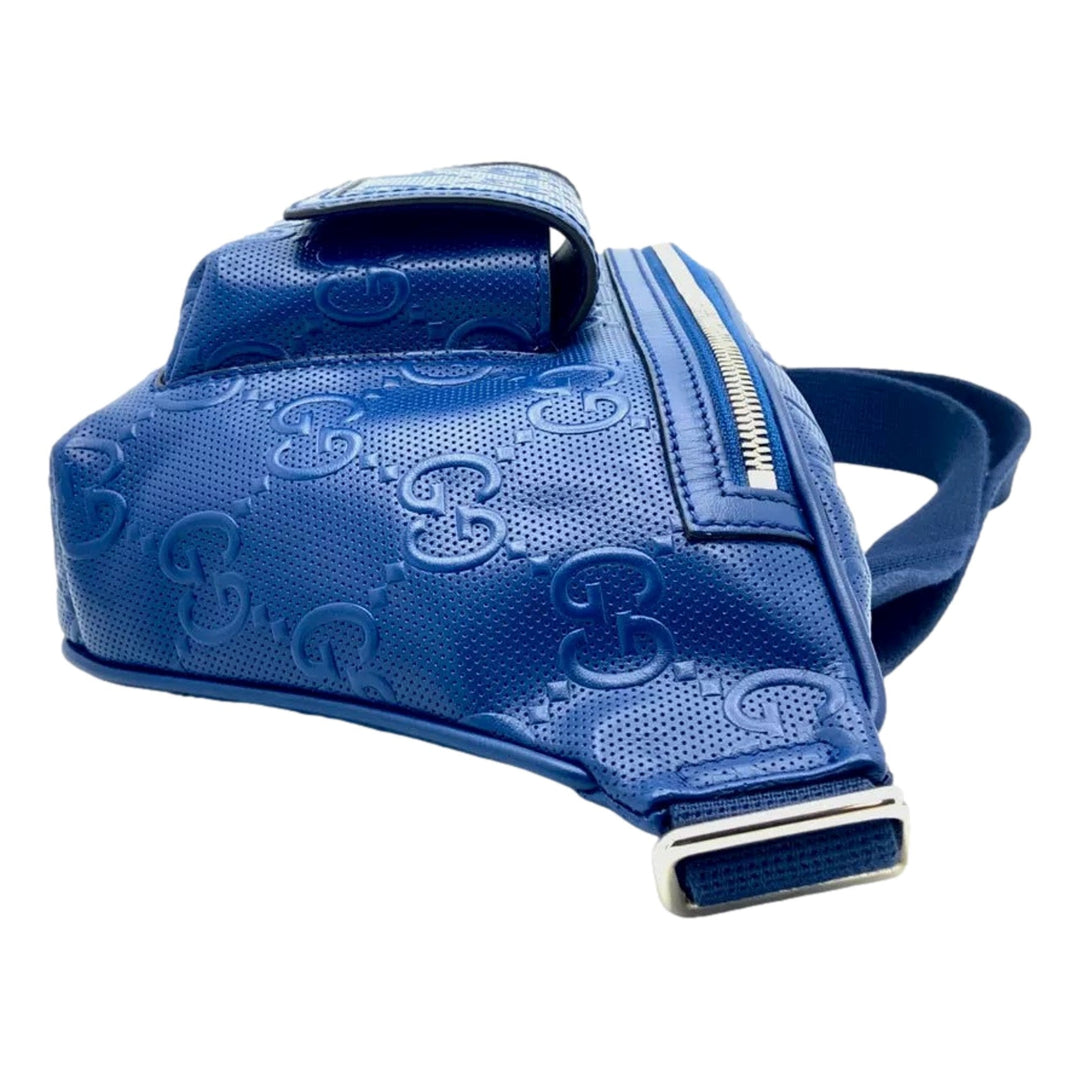 Gucci Calfskin GG Tennis Embossed Pocket Belt Bag Blue
