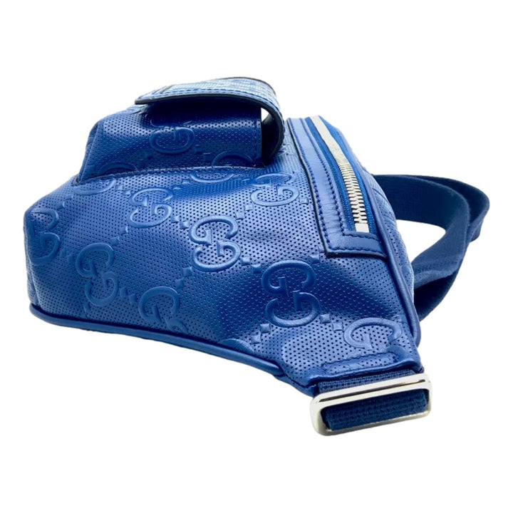 Gucci Calfskin GG Tennis Embossed Pocket Belt Bag Blue