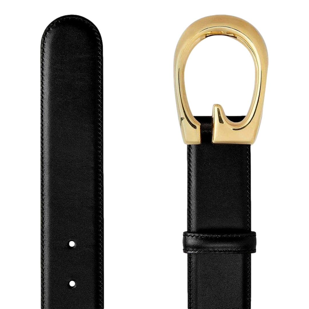 Gucci G Boarded Dyana Lux Gold Belt Black Leather Size 75/30