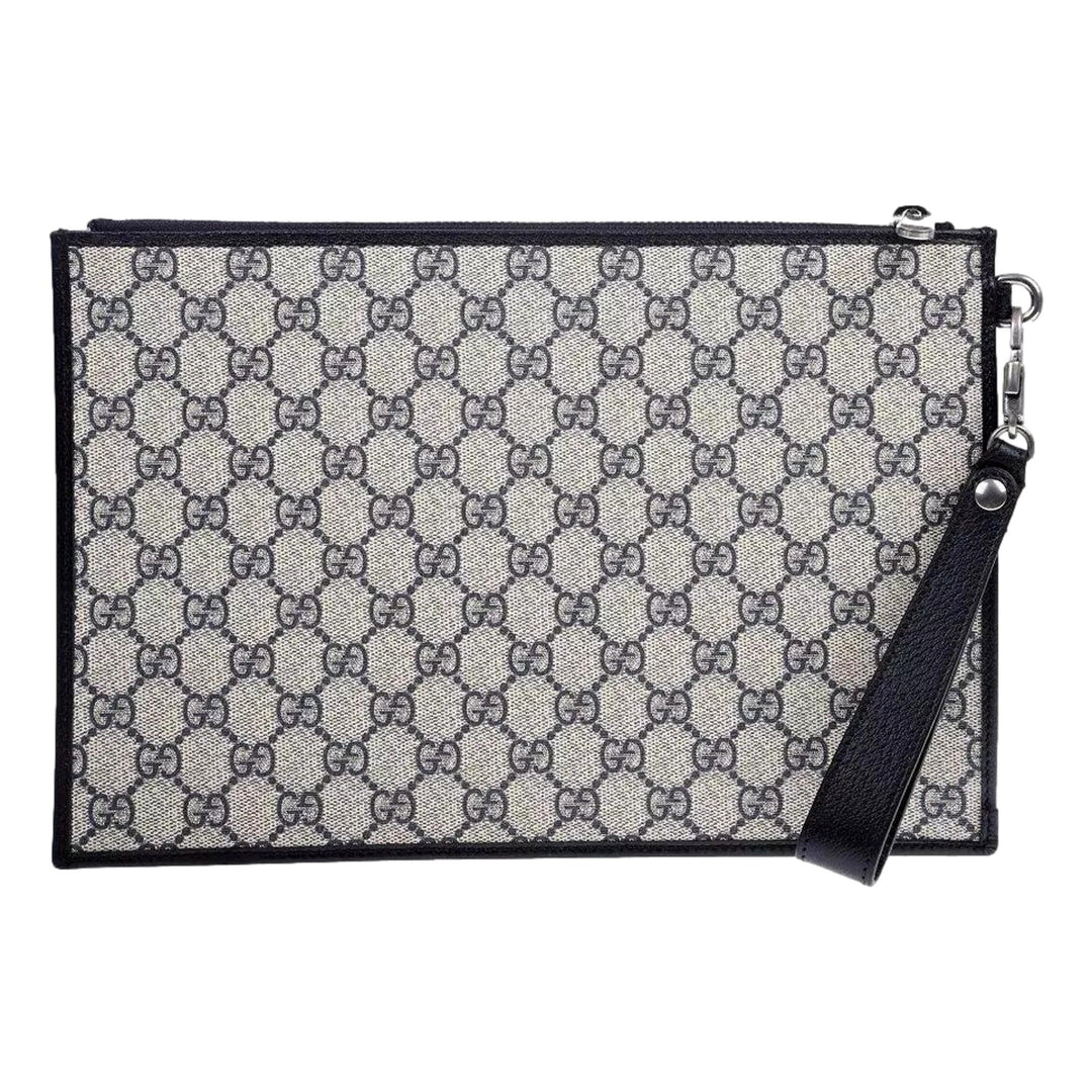 Gucci GG Supreme Coated Canvas Wristlet Clutch Handbag Beige and Navy