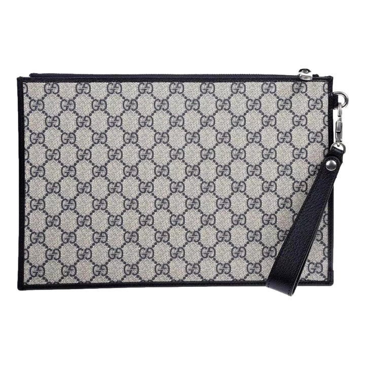 Gucci GG Supreme Coated Canvas Wristlet Clutch Handbag Beige and Navy