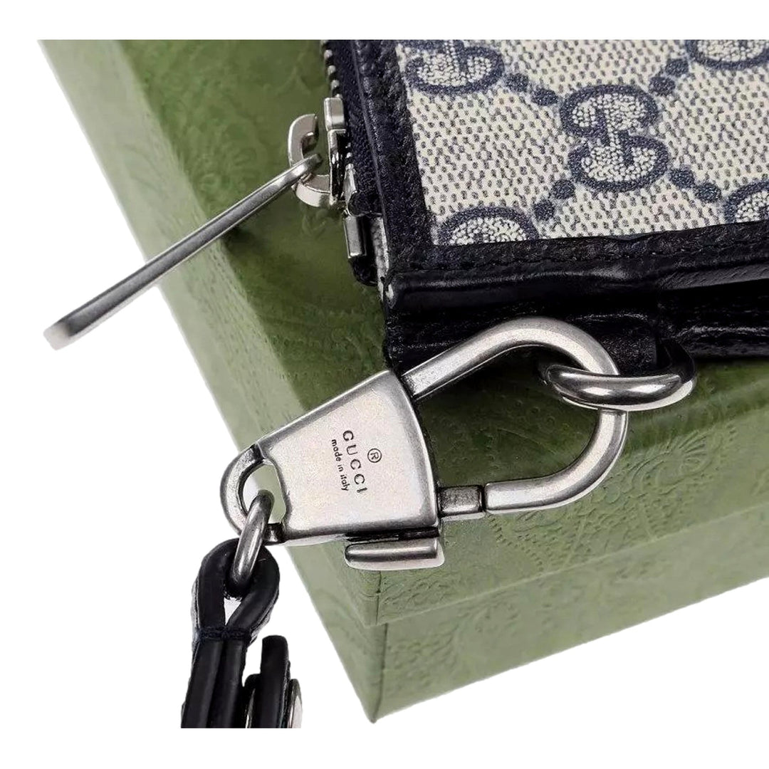 Gucci GG Supreme Coated Canvas Wristlet Clutch Handbag Beige and Navy